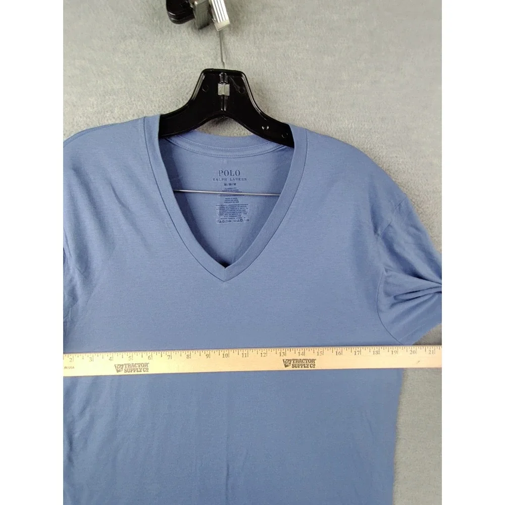 Polo Ralph Lauren Mens Shirt Medium Blue Small Pony Tee V Neck‎ Pullover Preppy